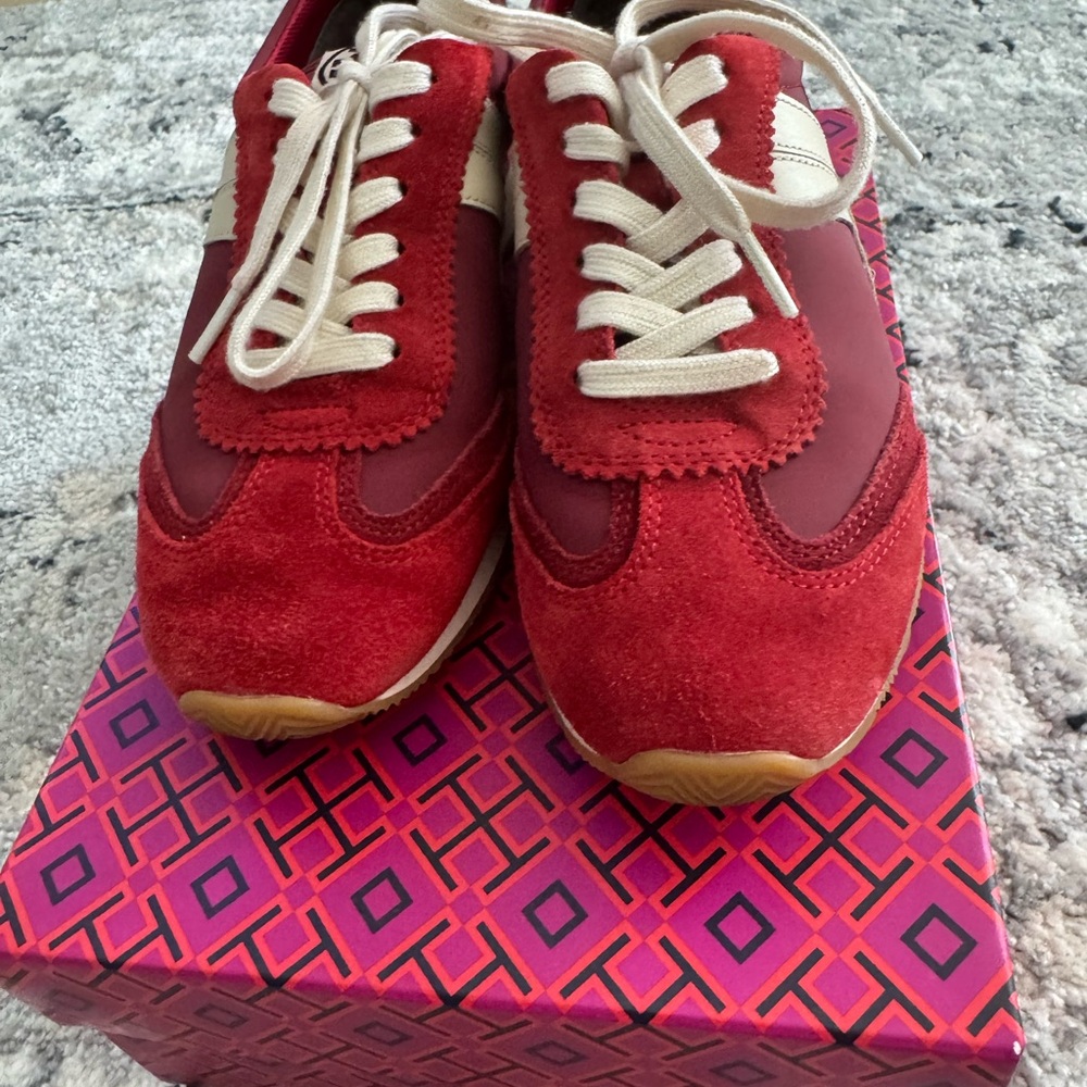 Tory Burch Red and White “Hank” Sneakers
